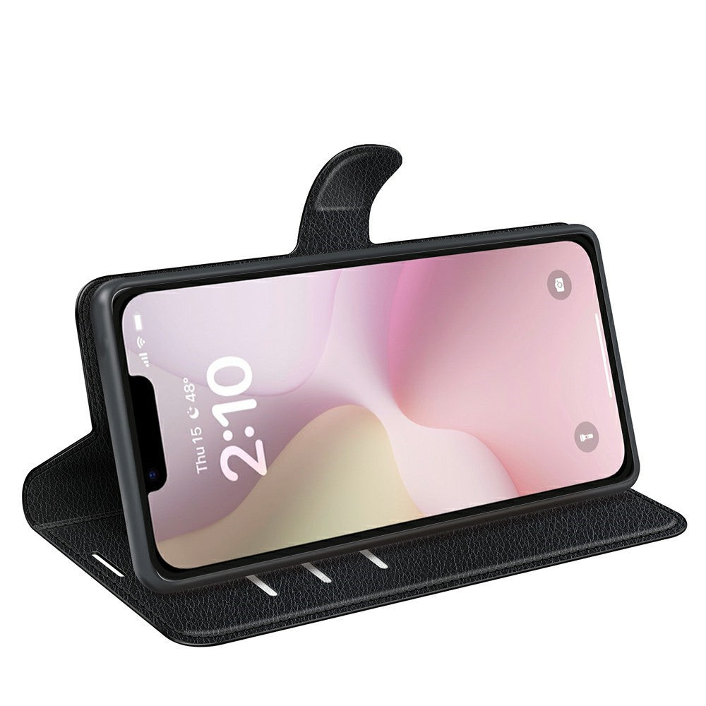 For-iPhone-16e-Case-Litchi-Texture-Shockproof-Leather-Wallet-Phone-Cover-Black