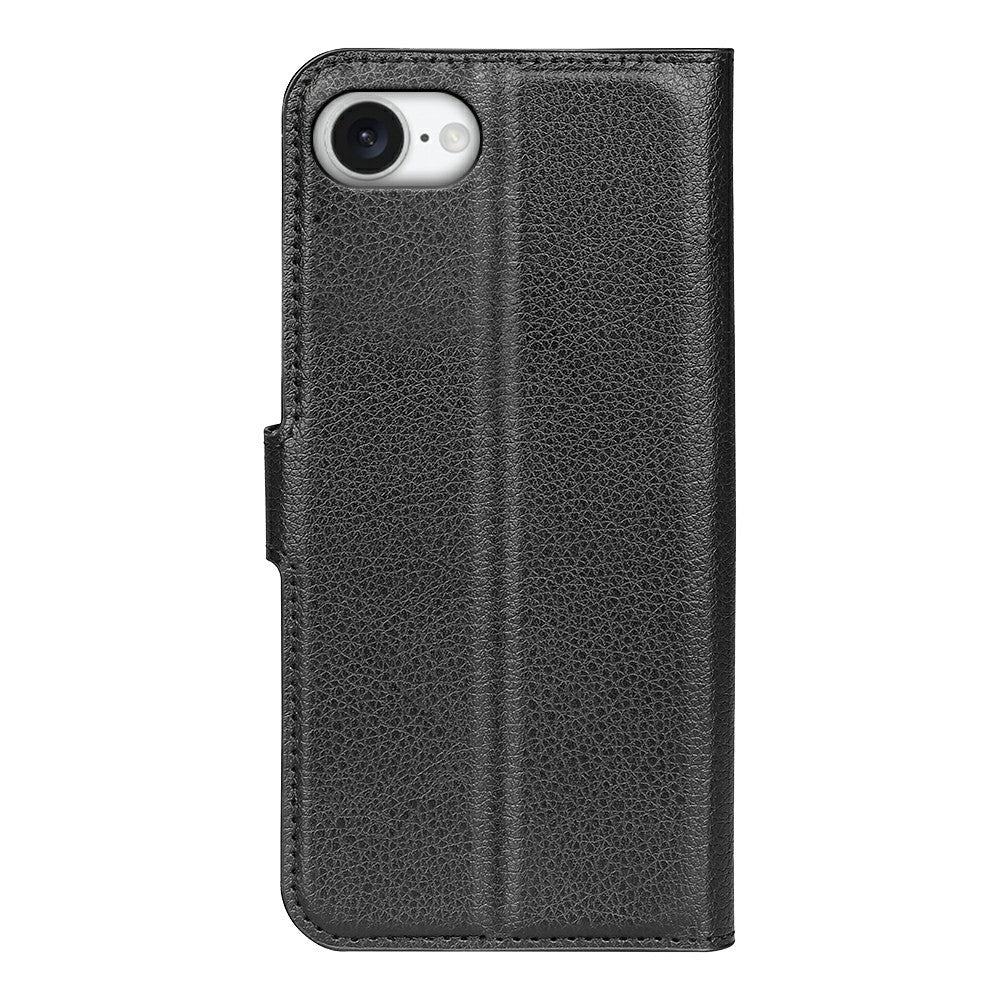For-iPhone-16e-Case-Litchi-Texture-Shockproof-Leather-Wallet-Phone-Cover-Black