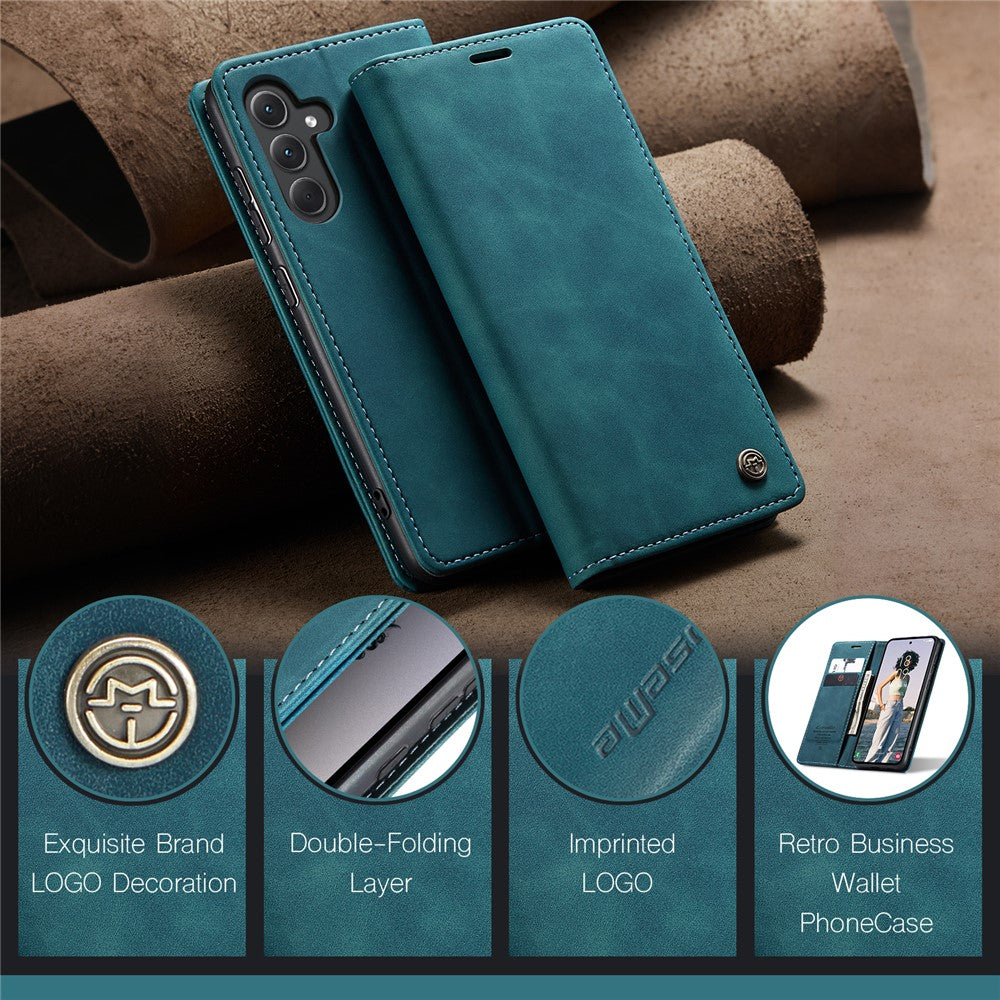 For-Samsung-Galaxy-A36-5G-Case-CASEME-013-Series-Card-Holder-Stand-Leather-Phone-Cover-Blue