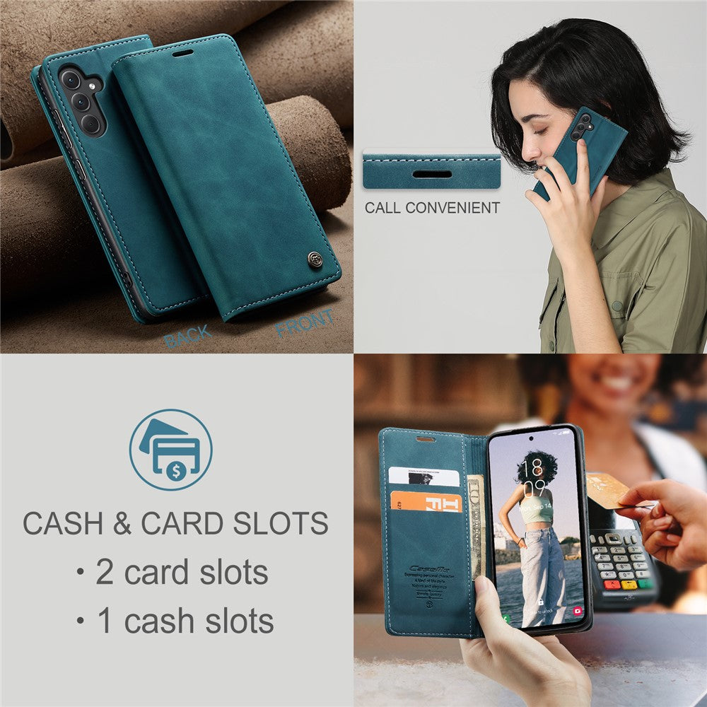 For-Samsung-Galaxy-A36-5G-Case-CASEME-013-Series-Card-Holder-Stand-Leather-Phone-Cover-Blue