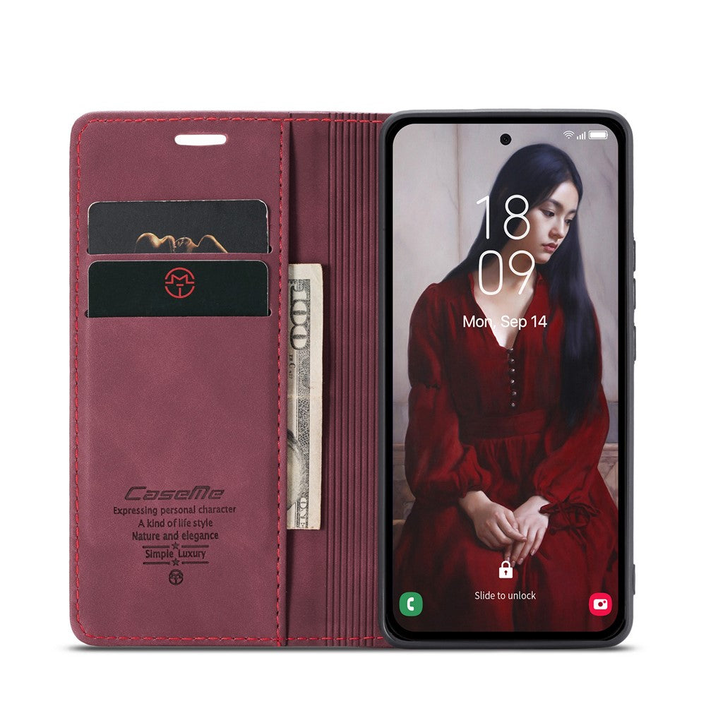 CASEME-013-Series-For-Samsung-Galaxy-A56-5G-Case-Card-Holder-Stand-Leather-Phone-Cover-Red