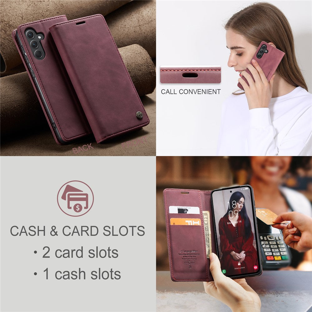 CASEME-013-Series-For-Samsung-Galaxy-A56-5G-Case-Card-Holder-Stand-Leather-Phone-Cover-Red