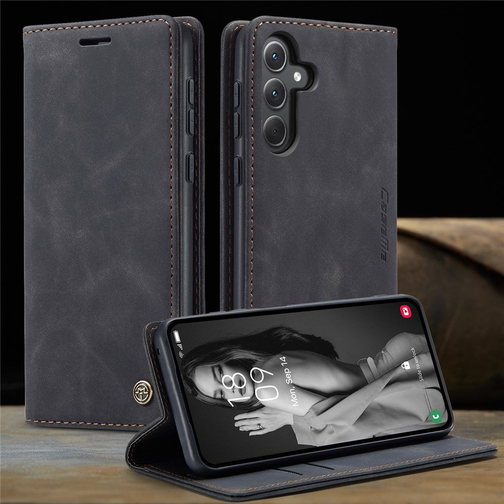 CASEME-013-Series-For-Samsung-Galaxy-A56-5G-Case-Card-Holder-Stand-Leather-Phone-Cover-Black