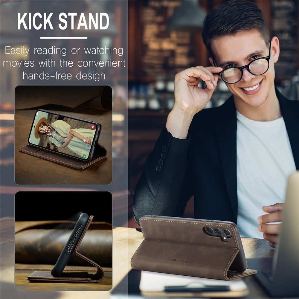 CASEME-013-Series-For-Samsung-Galaxy-A56-5G-Case-Card-Holder-Stand-Leather-Phone-Cover-Coffee