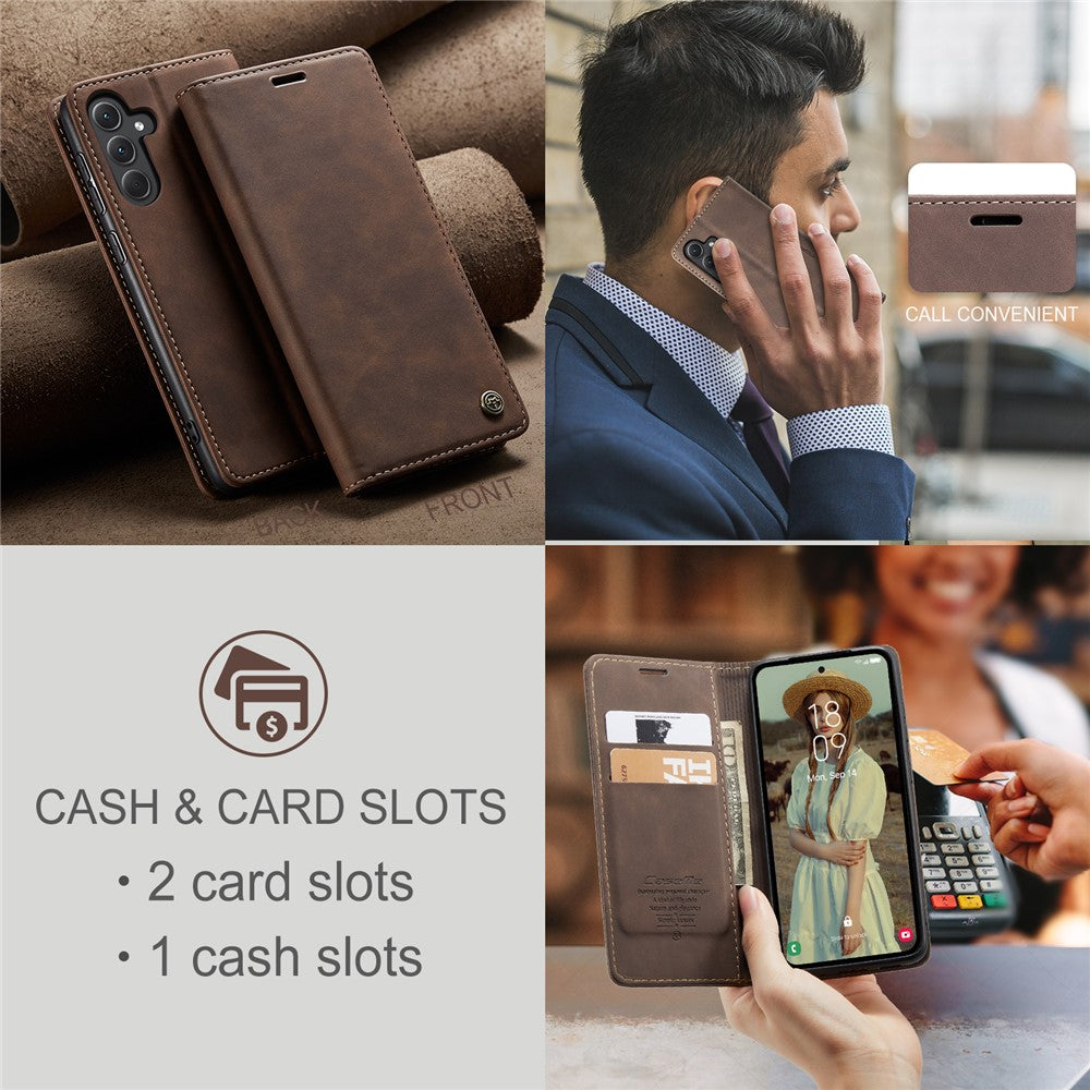 CASEME-013-Series-For-Samsung-Galaxy-A56-5G-Case-Card-Holder-Stand-Leather-Phone-Cover-Coffee