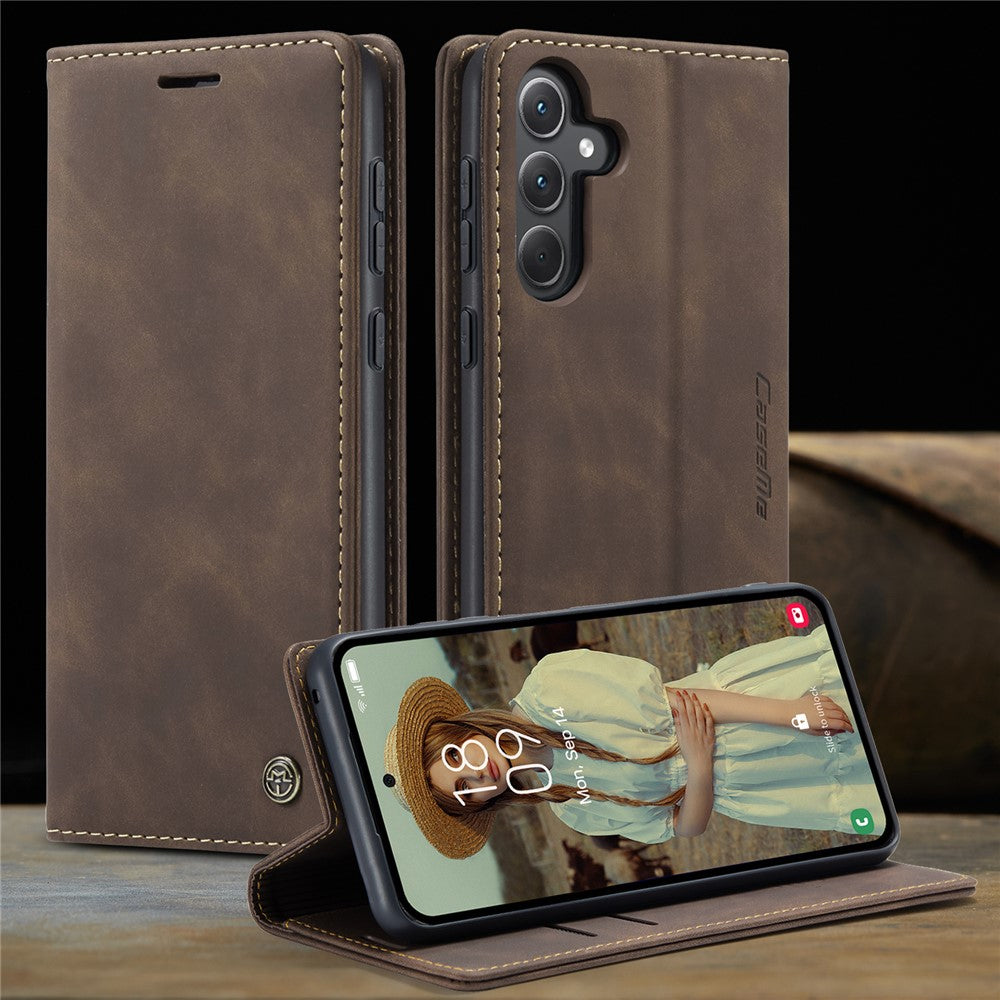CASEME-013-Series-For-Samsung-Galaxy-A56-5G-Case-Card-Holder-Stand-Leather-Phone-Cover-Coffee