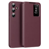 For-Samsung-Galaxy-S24-Leather-Phone-Case-with-View-Window-Card-Slot-Wine-Red