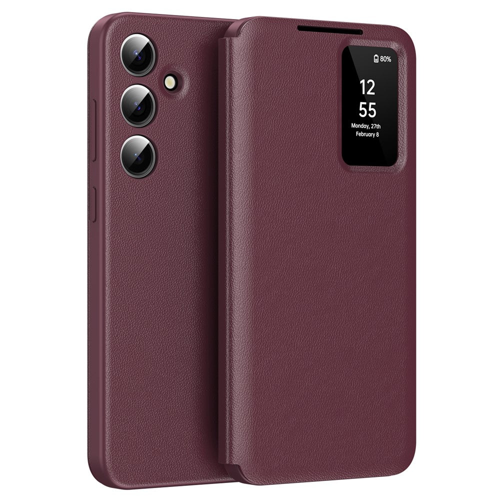 For-Samsung-Galaxy-S24-Leather-Phone-Case-with-View-Window-Card-Slot-Wine-Red
