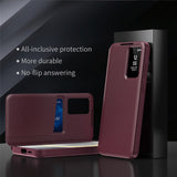 For-Samsung-Galaxy-S24-Leather-Phone-Case-with-View-Window-Card-Slot-Wine-Red