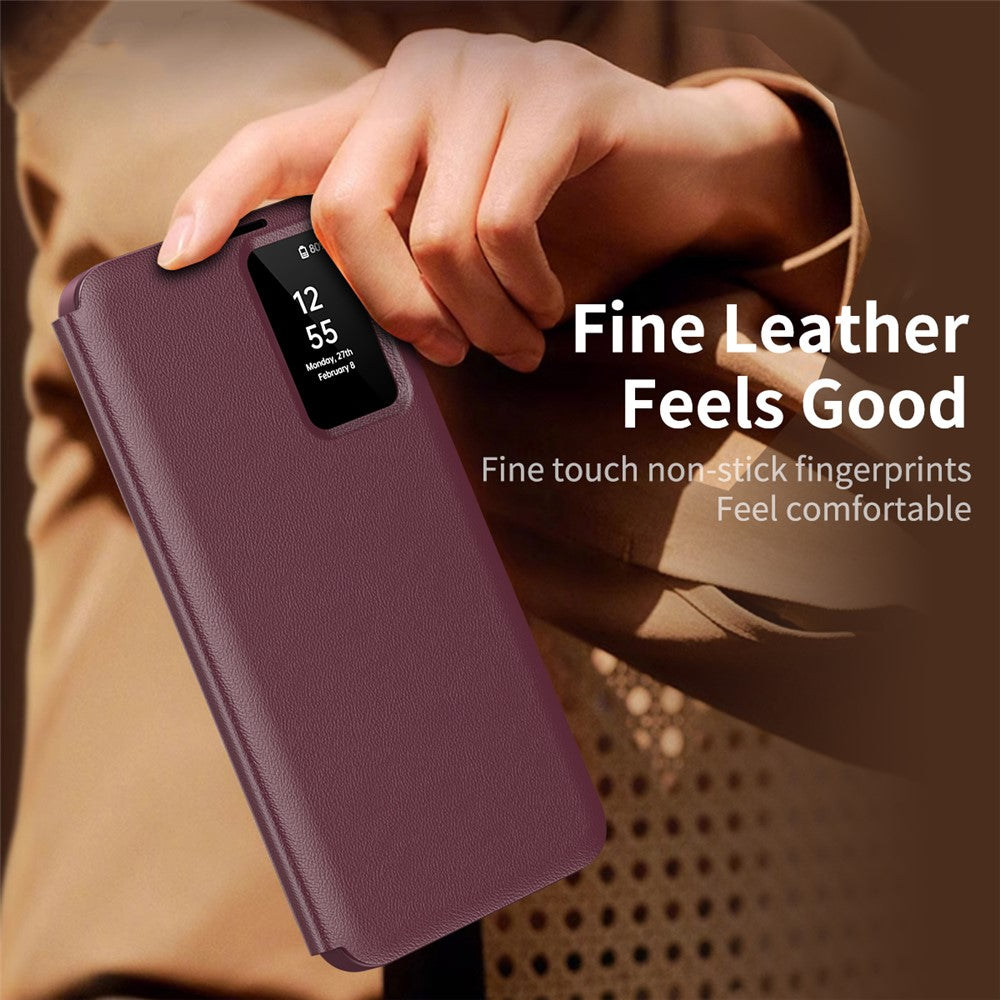 For-Samsung-Galaxy-S24-Leather-Phone-Case-with-View-Window-Card-Slot-Wine-Red