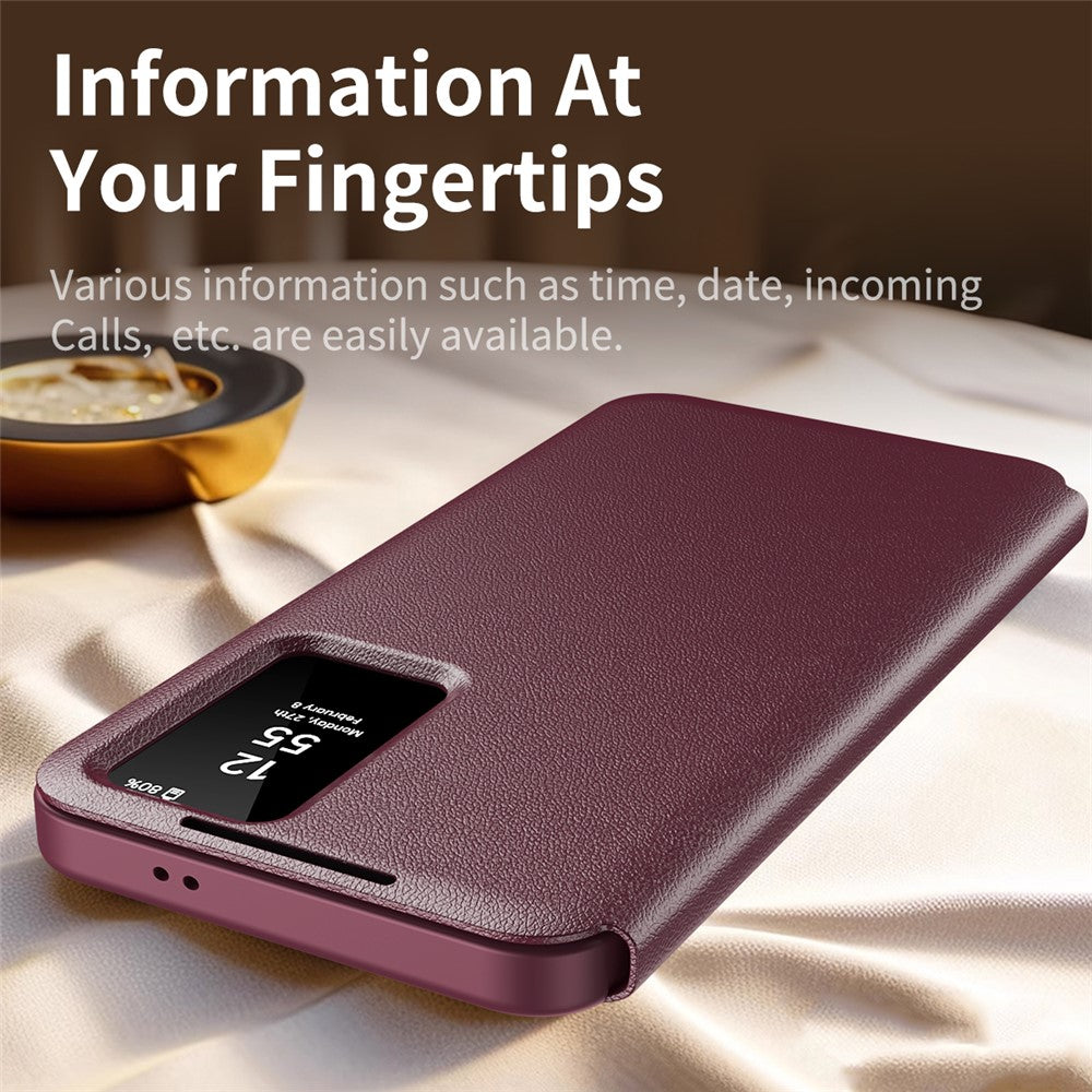 For-Samsung-Galaxy-S22-5G-Case-Leather-Phone-Cover-with-View-Window-Card-Slot-Wine-Red