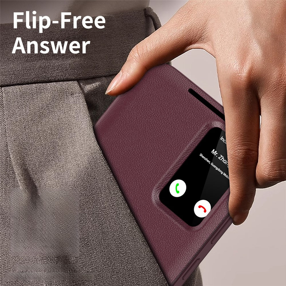 For-Samsung-Galaxy-S22-5G-Case-Leather-Phone-Cover-with-View-Window-Card-Slot-Wine-Red