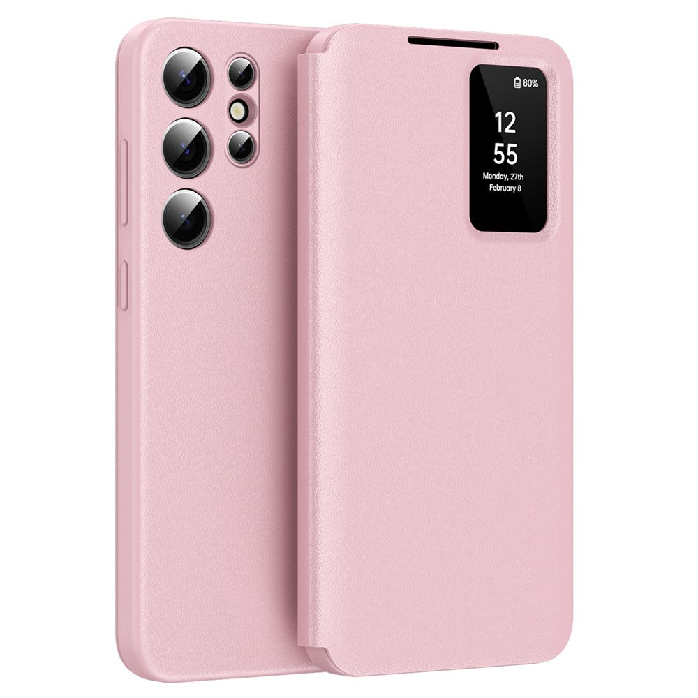 For-Samsung-Galaxy-S23-Ultra-Case-Leather-Phone-Cover-with-View-Window-Card-Slot-Pink