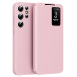 For-Samsung-Galaxy-S23-Ultra-Case-Leather-Phone-Cover-with-View-Window-Card-Slot-Pink