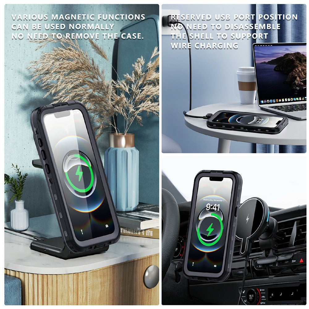 REDPEPPER-Dot+-Series-For-iPhone-16e-Phone-Case-Compatible-with-MagSafe-IP68-Waterproof-Clear-Phone-Cover-Black