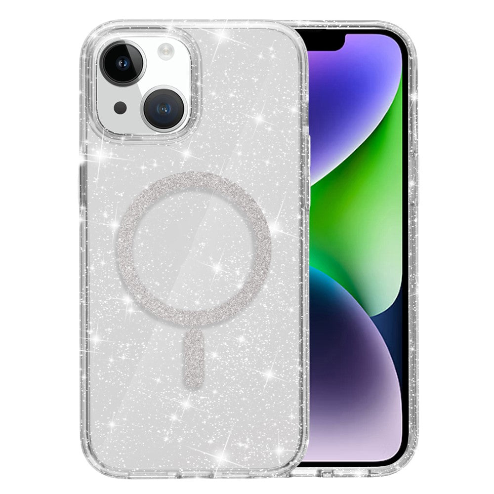 For-iPhone-14-/-13-Phone-Case-Compatible-with-MagSafe-Glitter-PC-+-TPU-Hybrid-Shockproof-Cover-White