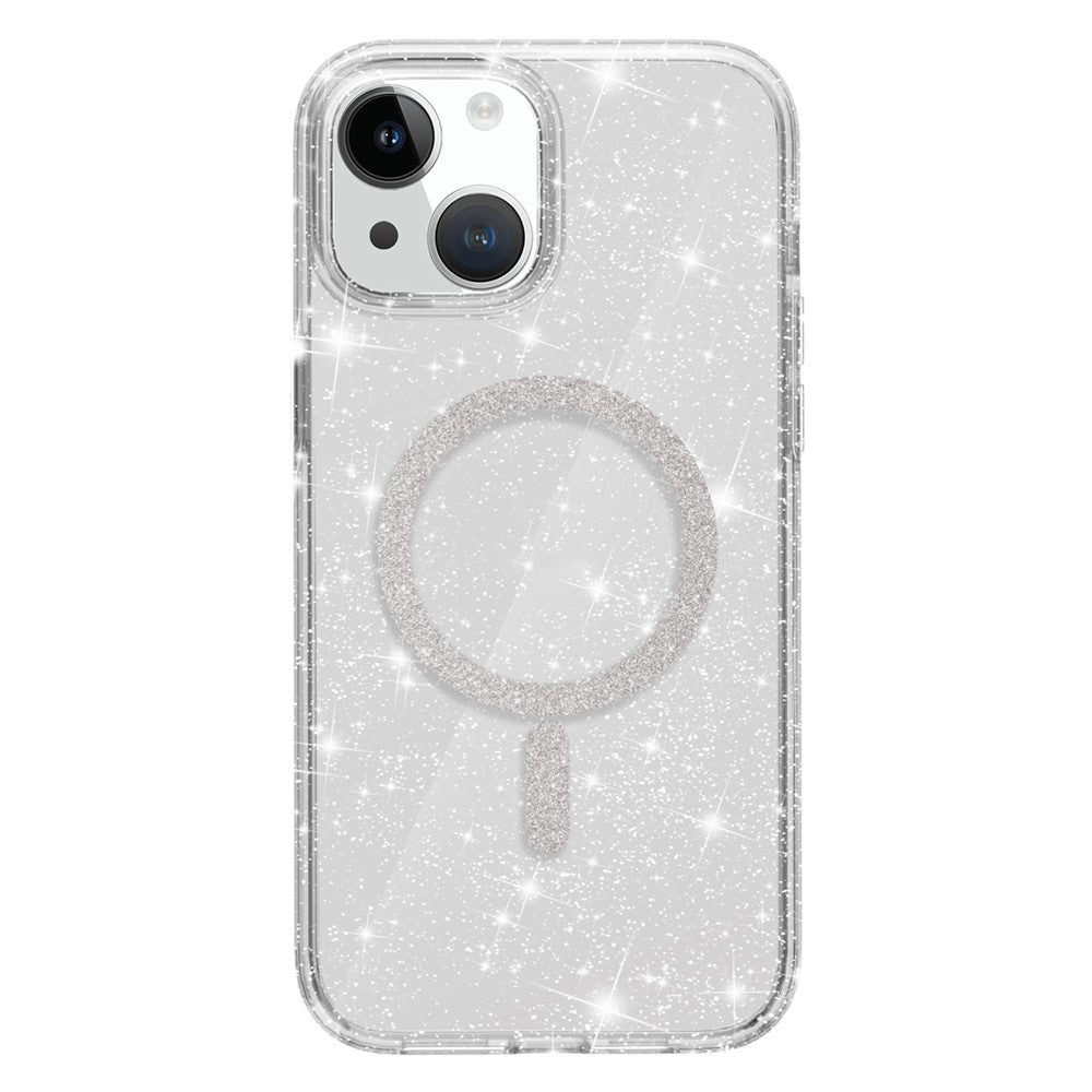 For-iPhone-14-/-13-Phone-Case-Compatible-with-MagSafe-Glitter-PC-+-TPU-Hybrid-Shockproof-Cover-White