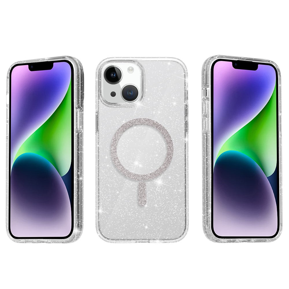 For-iPhone-14-/-13-Phone-Case-Compatible-with-MagSafe-Glitter-PC-+-TPU-Hybrid-Shockproof-Cover-White