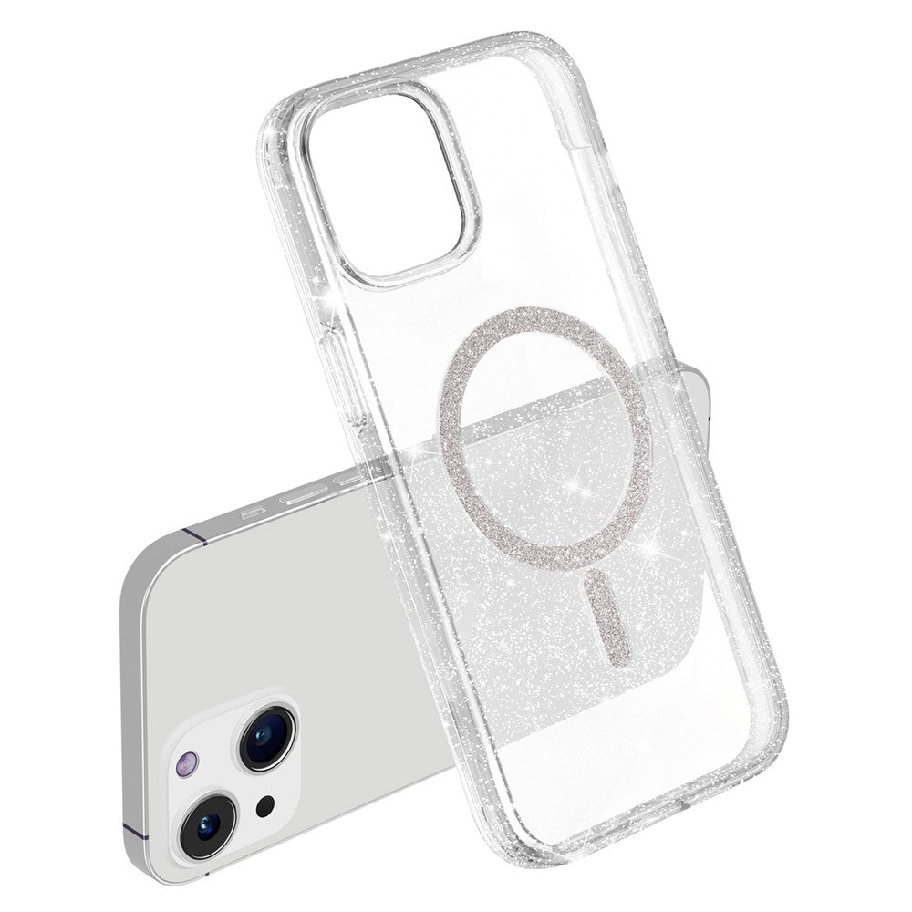 For-iPhone-14-/-13-Phone-Case-Compatible-with-MagSafe-Glitter-PC-+-TPU-Hybrid-Shockproof-Cover-White
