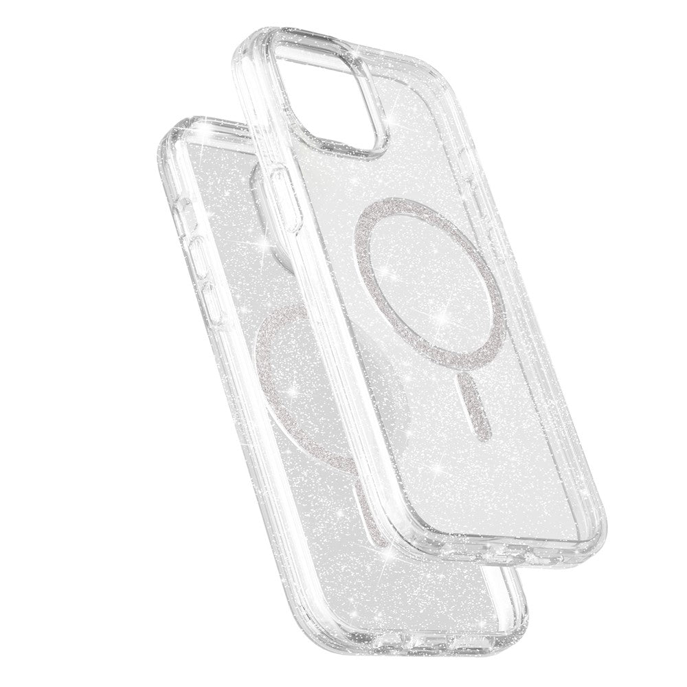 For-iPhone-14-/-13-Phone-Case-Compatible-with-MagSafe-Glitter-PC-+-TPU-Hybrid-Shockproof-Cover-White