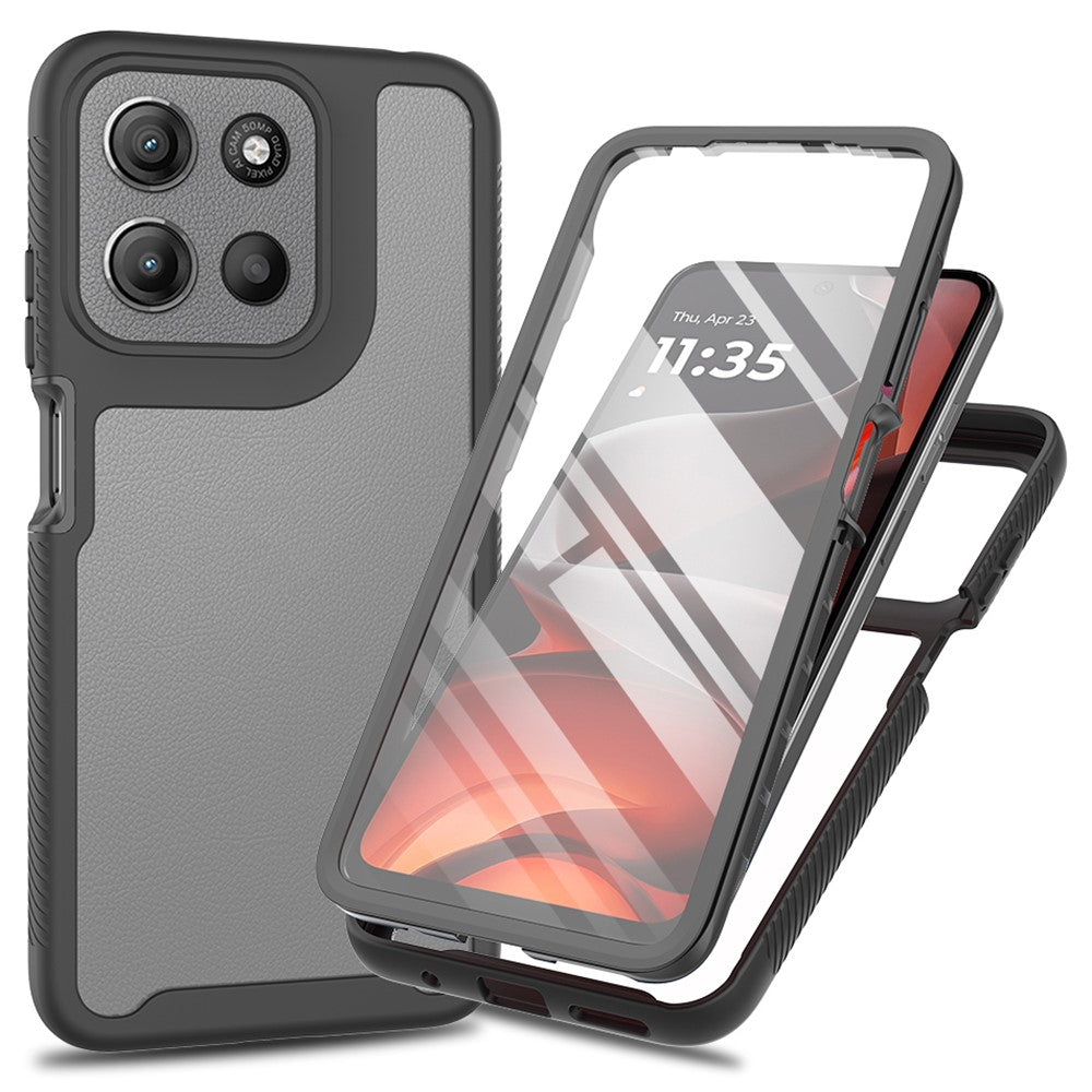 Clear-Case-for-Motorola-Moto-E15-4G-/-G15-4G-/-G05-4G-PC-+-TPU-Phone-Back-Cover-with-PET-Screen-Film-Black