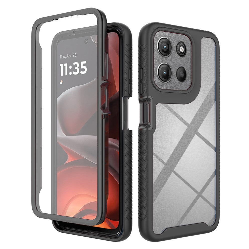 Clear-Case-for-Motorola-Moto-E15-4G-/-G15-4G-/-G05-4G-PC-+-TPU-Phone-Back-Cover-with-PET-Screen-Film-Black