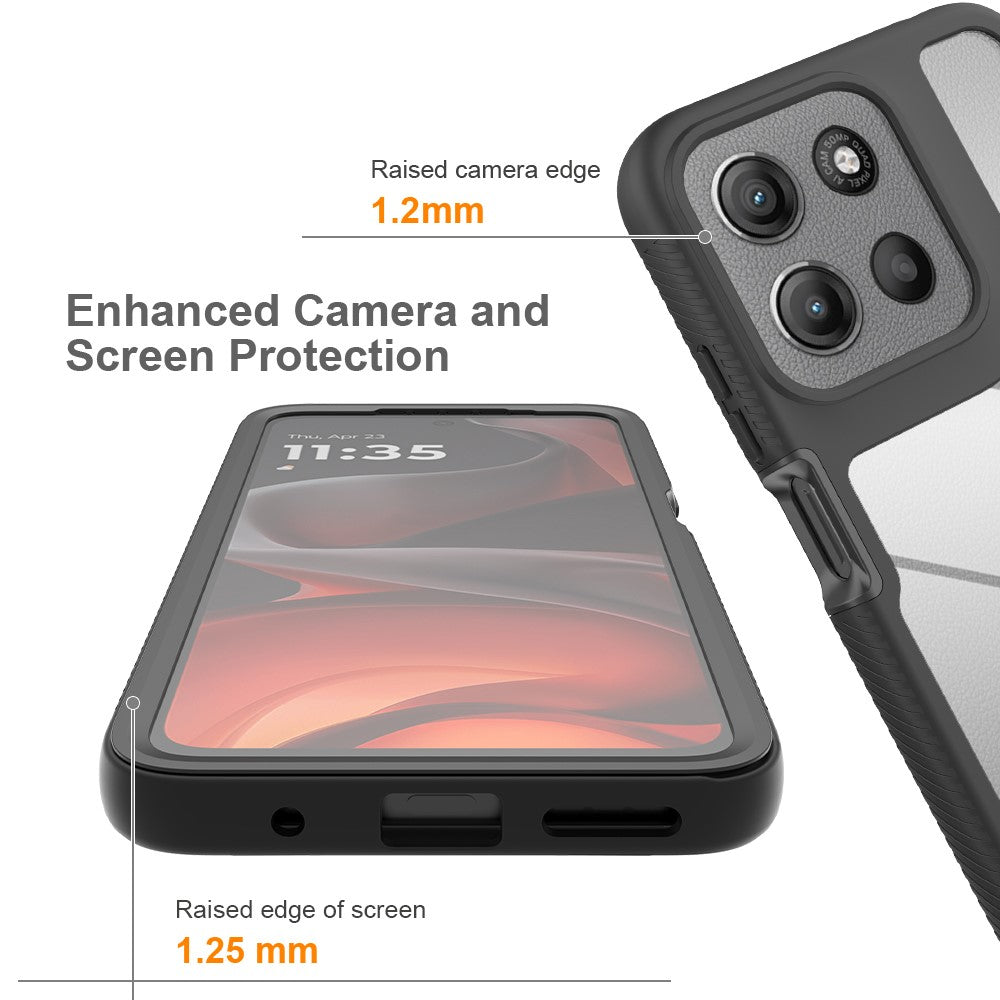 Clear-Case-for-Motorola-Moto-E15-4G-/-G15-4G-/-G05-4G-PC-+-TPU-Phone-Back-Cover-with-PET-Screen-Film-Black