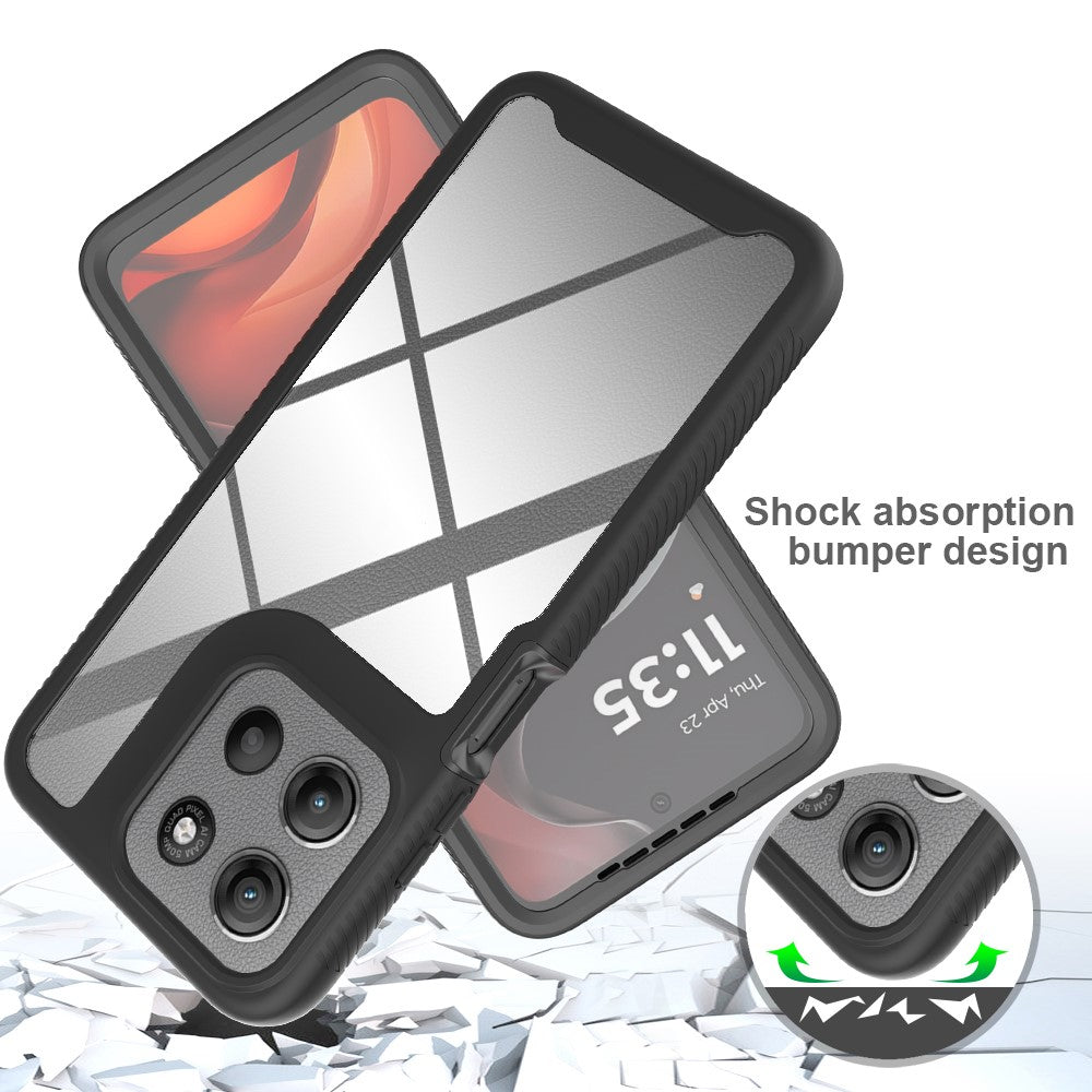 Clear-Case-for-Motorola-Moto-E15-4G-/-G15-4G-/-G05-4G-PC-+-TPU-Phone-Back-Cover-with-PET-Screen-Film-Black