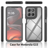 Clear-Case-for-Motorola-Moto-E15-4G-/-G15-4G-/-G05-4G-PC-+-TPU-Phone-Back-Cover-with-PET-Screen-Film-Black