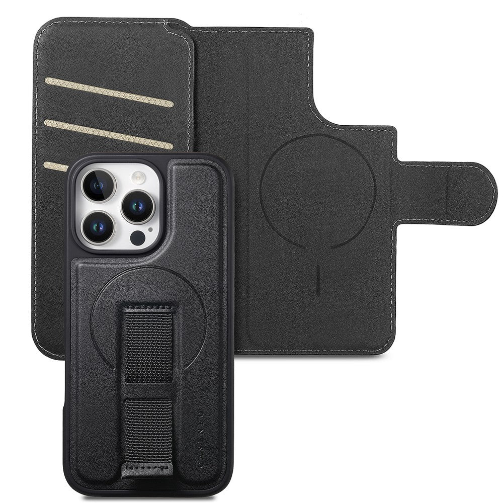 CASENEO-For-iPhone-16-Pro-Magnetic-Case-RFID-Blocking-Wallet-Detachable-Leather-Phone-Cover-with-Wristband-Black