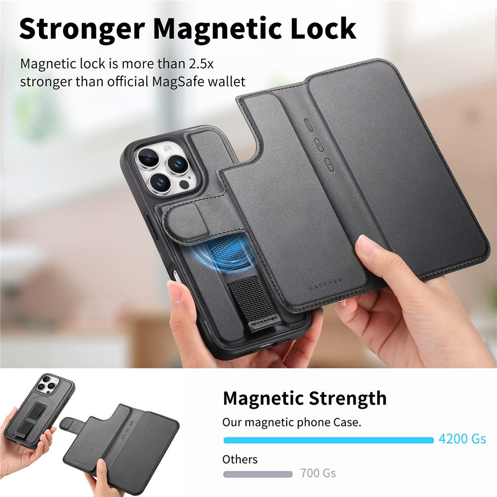 CASENEO-For-iPhone-16-Pro-Magnetic-Case-RFID-Blocking-Wallet-Detachable-Leather-Phone-Cover-with-Wristband-Black