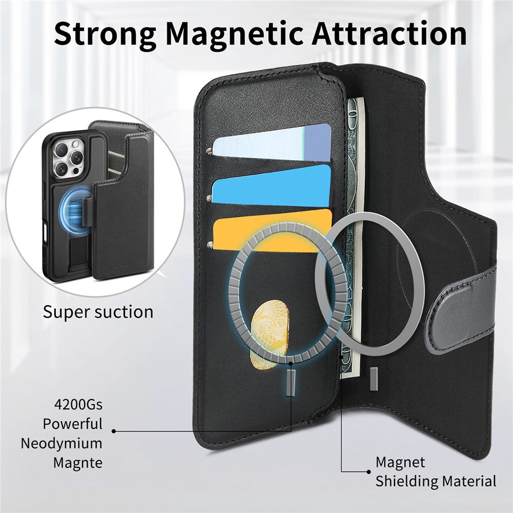 CASENEO-For-iPhone-16-Pro-Magnetic-Case-RFID-Blocking-Wallet-Detachable-Leather-Phone-Cover-with-Wristband-Black