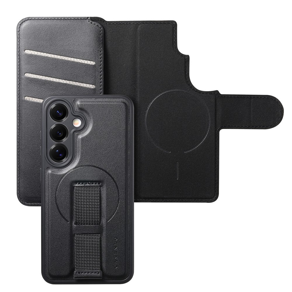 CASENEO-For-Samsung-Galaxy-S25-Magnetic-Case-RFID-Blocking-Wallet-Detachable-Leather-Phone-Cover-with-Wristband-Black