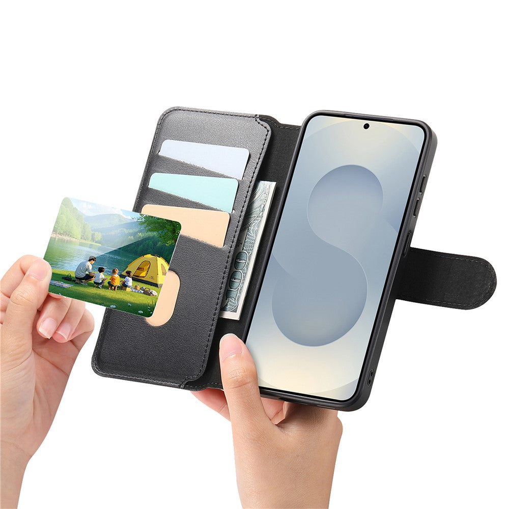 CASENEO-For-Samsung-Galaxy-S25-Magnetic-Case-RFID-Blocking-Wallet-Detachable-Leather-Phone-Cover-with-Wristband-Black