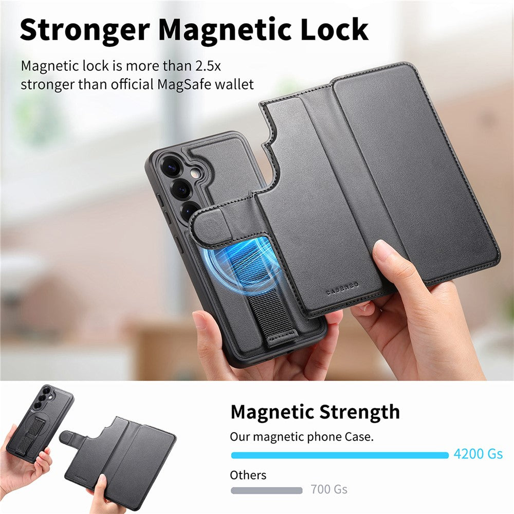 CASENEO-For-Samsung-Galaxy-S25-Magnetic-Case-RFID-Blocking-Wallet-Detachable-Leather-Phone-Cover-with-Wristband-Black