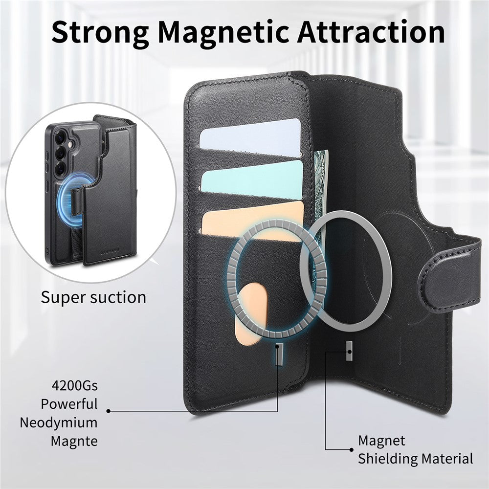 CASENEO-For-Samsung-Galaxy-S25-Magnetic-Case-RFID-Blocking-Wallet-Detachable-Leather-Phone-Cover-with-Wristband-Black