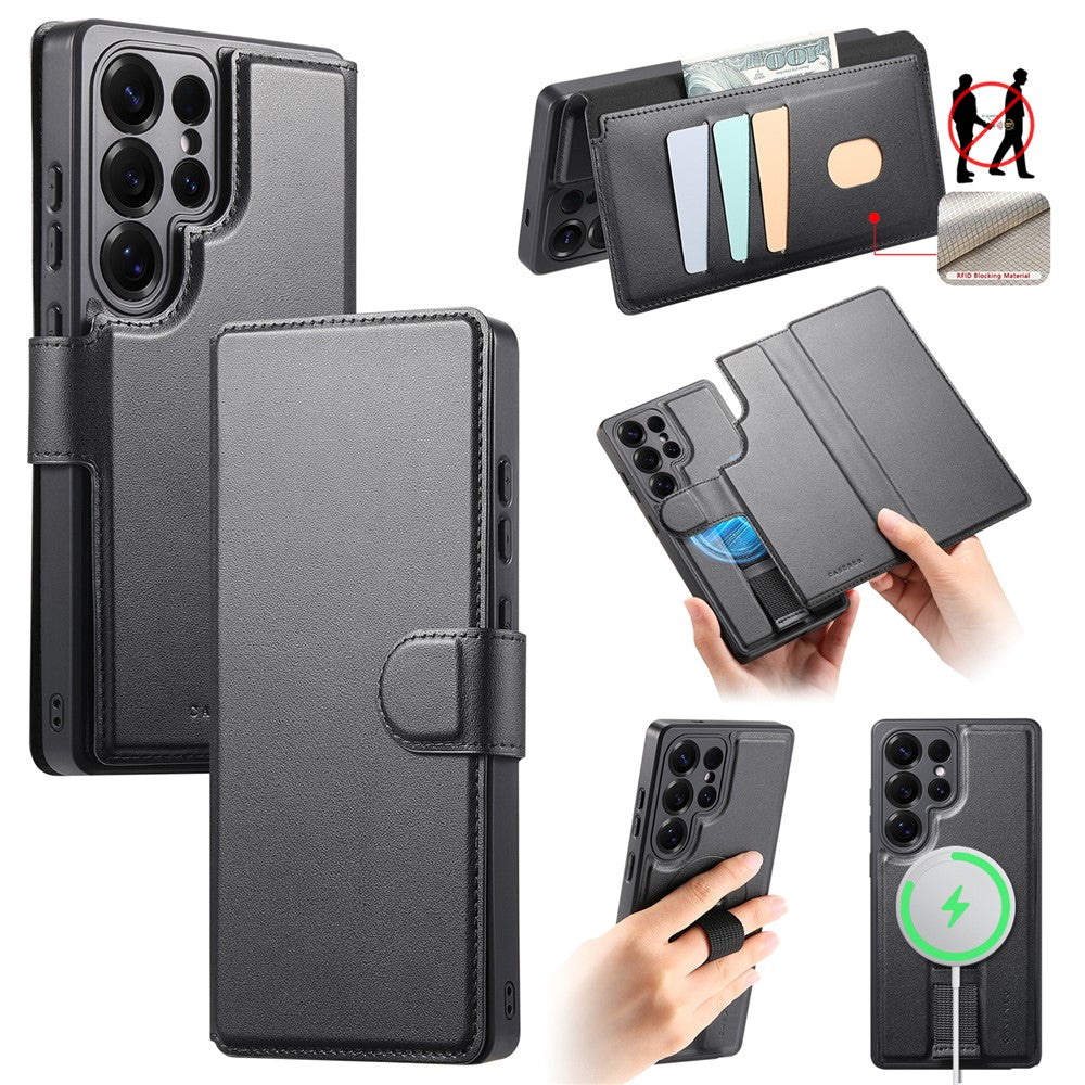 CASENEO-For-Samsung-Galaxy-S25-Ultra-Magnetic-Case-RFID-Blocking-Wallet-Detachable-Leather-Phone-Cover-with-Wristband-Black