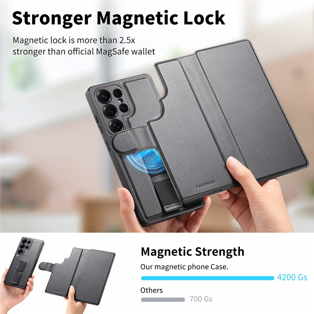 CASENEO-For-Samsung-Galaxy-S25-Ultra-Magnetic-Case-RFID-Blocking-Wallet-Detachable-Leather-Phone-Cover-with-Wristband-Black