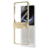 For-Samsung-Galaxy-Z-Flip7-5G-Case-Electroplating-PC-Folding-Phone-Cover-with-Screen-Protector-Gold