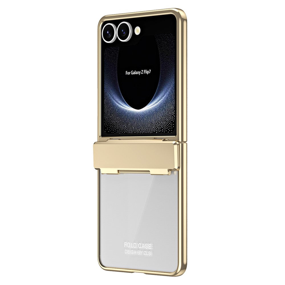 For-Samsung-Galaxy-Z-Flip7-5G-Case-Electroplating-PC-Folding-Phone-Cover-with-Screen-Protector-Gold