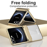 For-Samsung-Galaxy-Z-Flip7-5G-Case-Electroplating-PC-Folding-Phone-Cover-with-Screen-Protector-Gold