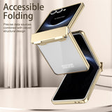 For-Samsung-Galaxy-Z-Flip7-5G-Case-Electroplating-PC-Folding-Phone-Cover-with-Screen-Protector-Gold