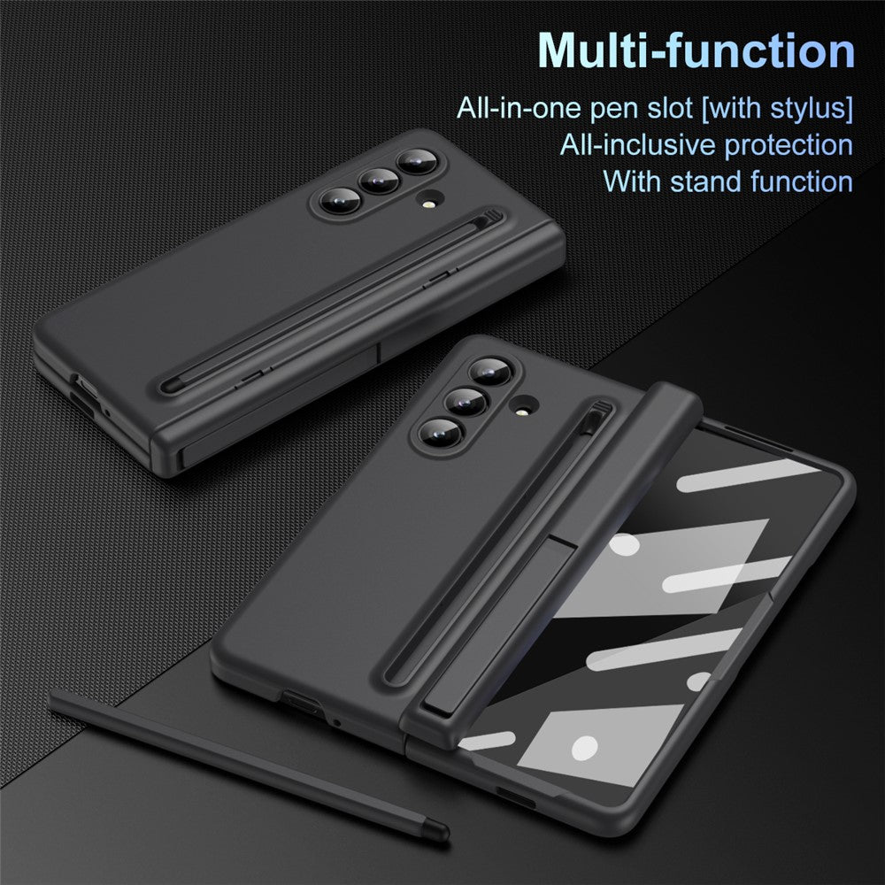For-Samsung-Galaxy-Z-Fold7-5G-Case-Kickstand-PC-Phone-Back-Cover-with-Stylus-and-Tempered-Glass-Film-Black
