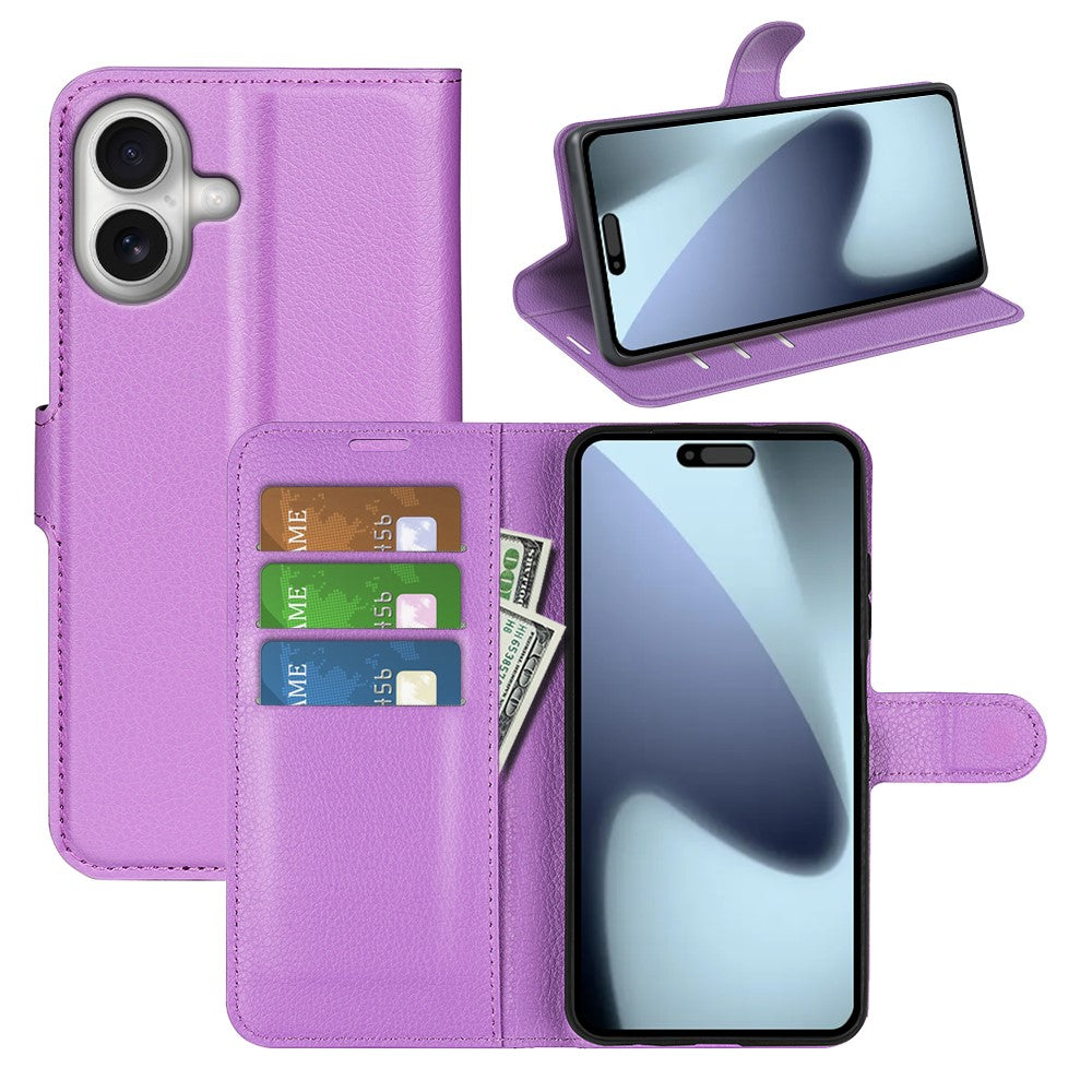 For-iPhone-17-Case-Litchi-Texture-Shockproof-Leather-Wallet-Phone-Cover-Purple