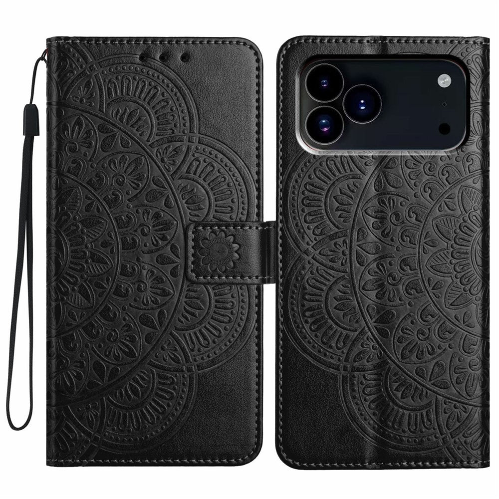 For-iPhone-17-Pro-Leather-Case-with-Card-Slots-Mandala-Pattern-Phone-Cover-Stand-Black
