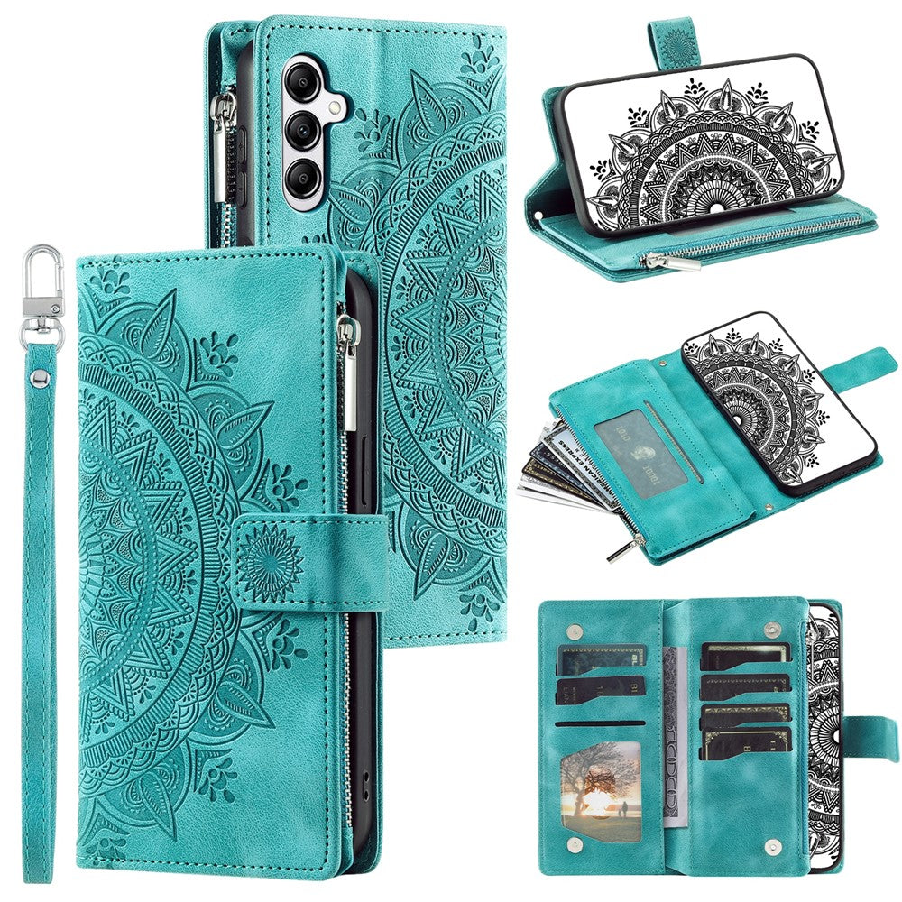 For-Samsung-Galaxy-A17-5G-/-A17-4G-/-A26-5G-Wallet-Case-Mandala-Flower-Pattern-PU-Leather-Phone-Cover-with-Wrist-Strap-Mint-Green