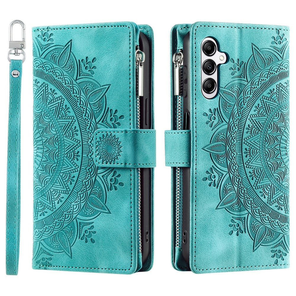 For-Samsung-Galaxy-A17-5G-/-A17-4G-/-A26-5G-Wallet-Case-Mandala-Flower-Pattern-PU-Leather-Phone-Cover-with-Wrist-Strap-Mint-Green