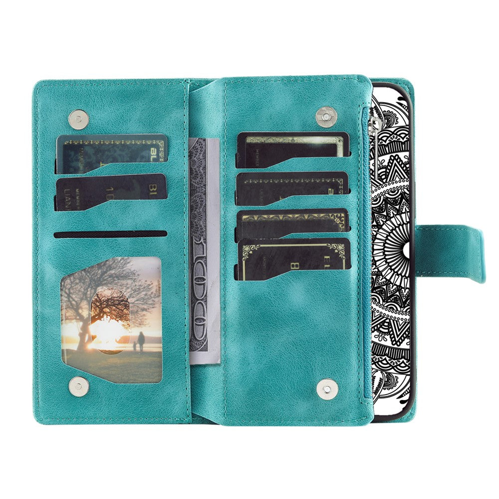 For-Samsung-Galaxy-A17-5G-/-A17-4G-/-A26-5G-Wallet-Case-Mandala-Flower-Pattern-PU-Leather-Phone-Cover-with-Wrist-Strap-Mint-Green