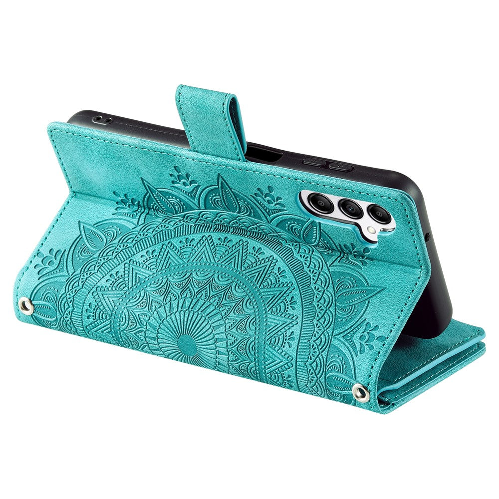 For-Samsung-Galaxy-A17-5G-/-A17-4G-/-A26-5G-Wallet-Case-Mandala-Flower-Pattern-PU-Leather-Phone-Cover-with-Wrist-Strap-Mint-Green