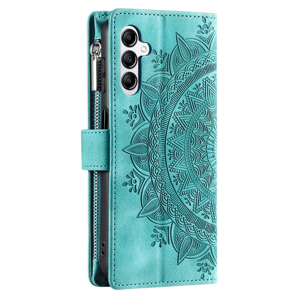 For-Samsung-Galaxy-A17-5G-/-A17-4G-/-A26-5G-Wallet-Case-Mandala-Flower-Pattern-PU-Leather-Phone-Cover-with-Wrist-Strap-Mint-Green